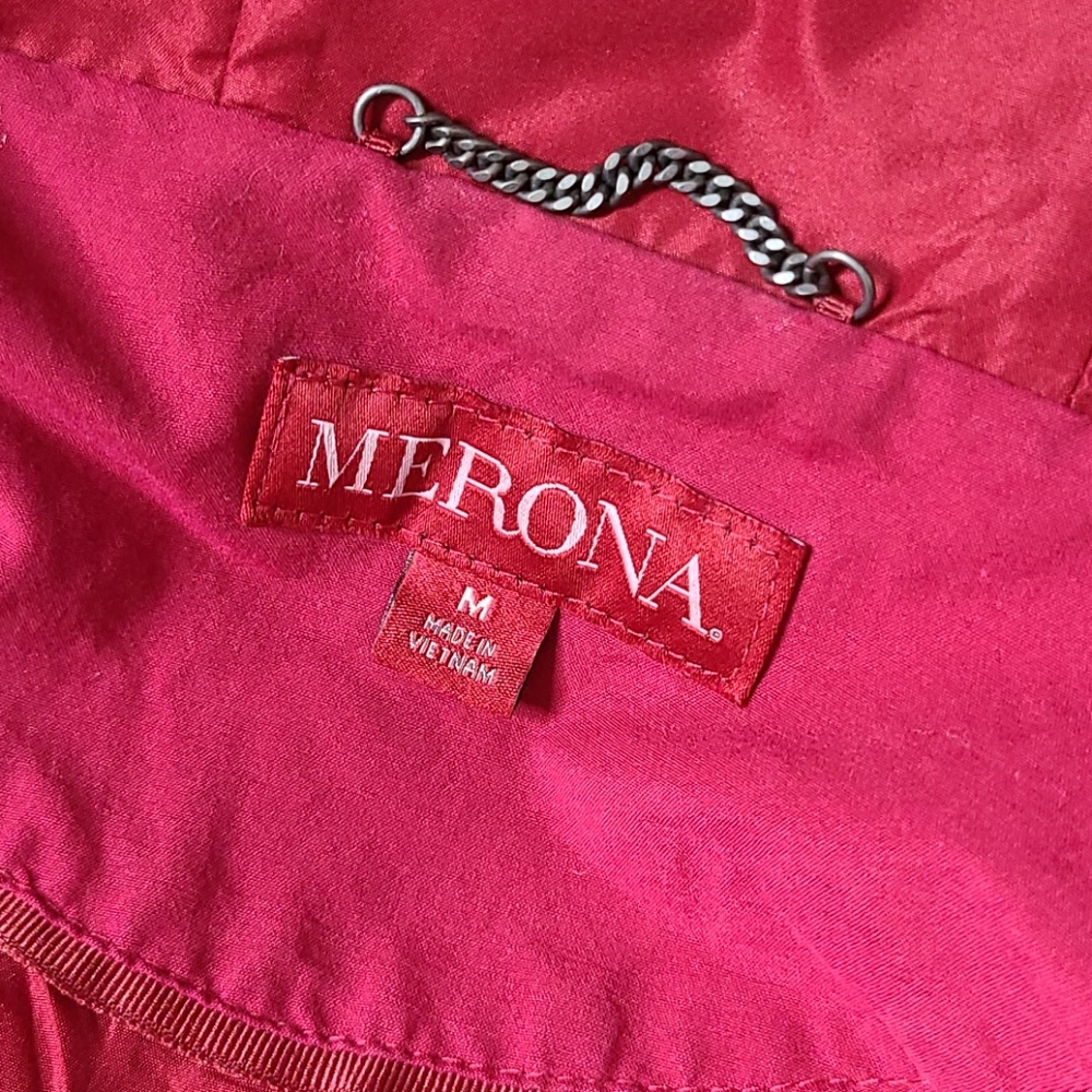 Jacket Size Medium Burgundy Red Cotton Hoodie Upcycled Patches Unique Gift Fun - Picture 8 of 9